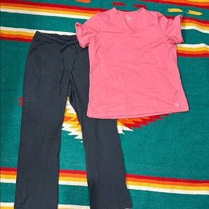 UA Butter Soft  Pink Scrub Top and Dark Gray Pants Set